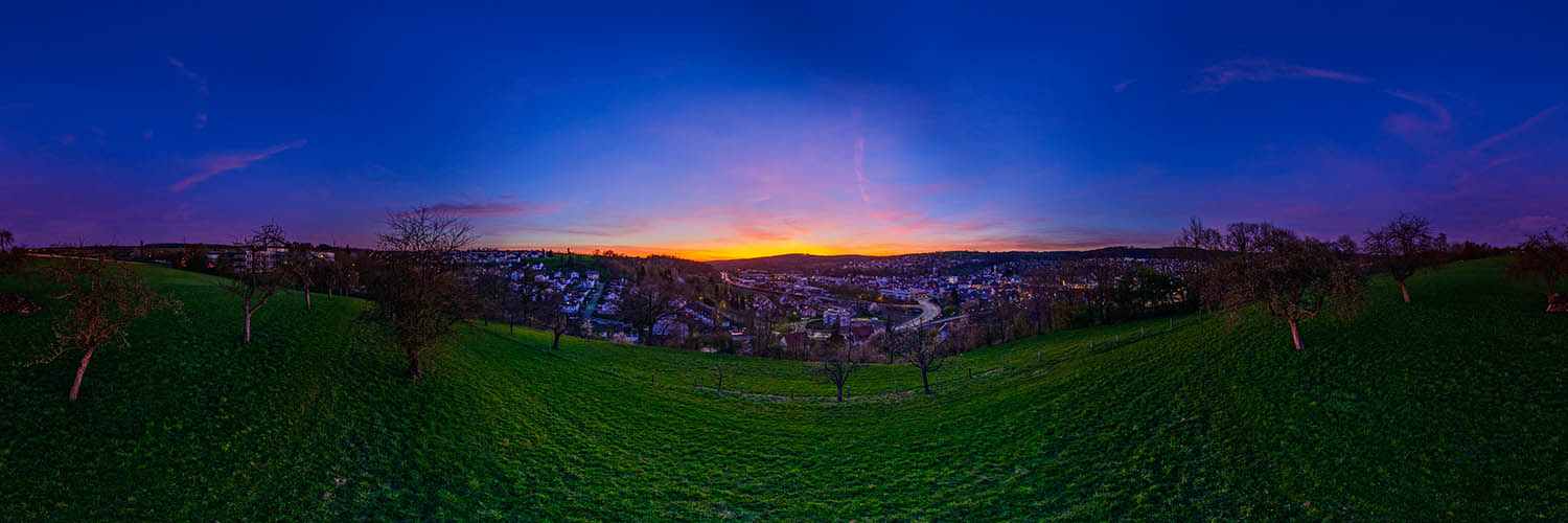 360°-Panorama in Ebersbach an der Fils auf dem Raichberg - Sonnenuntergang